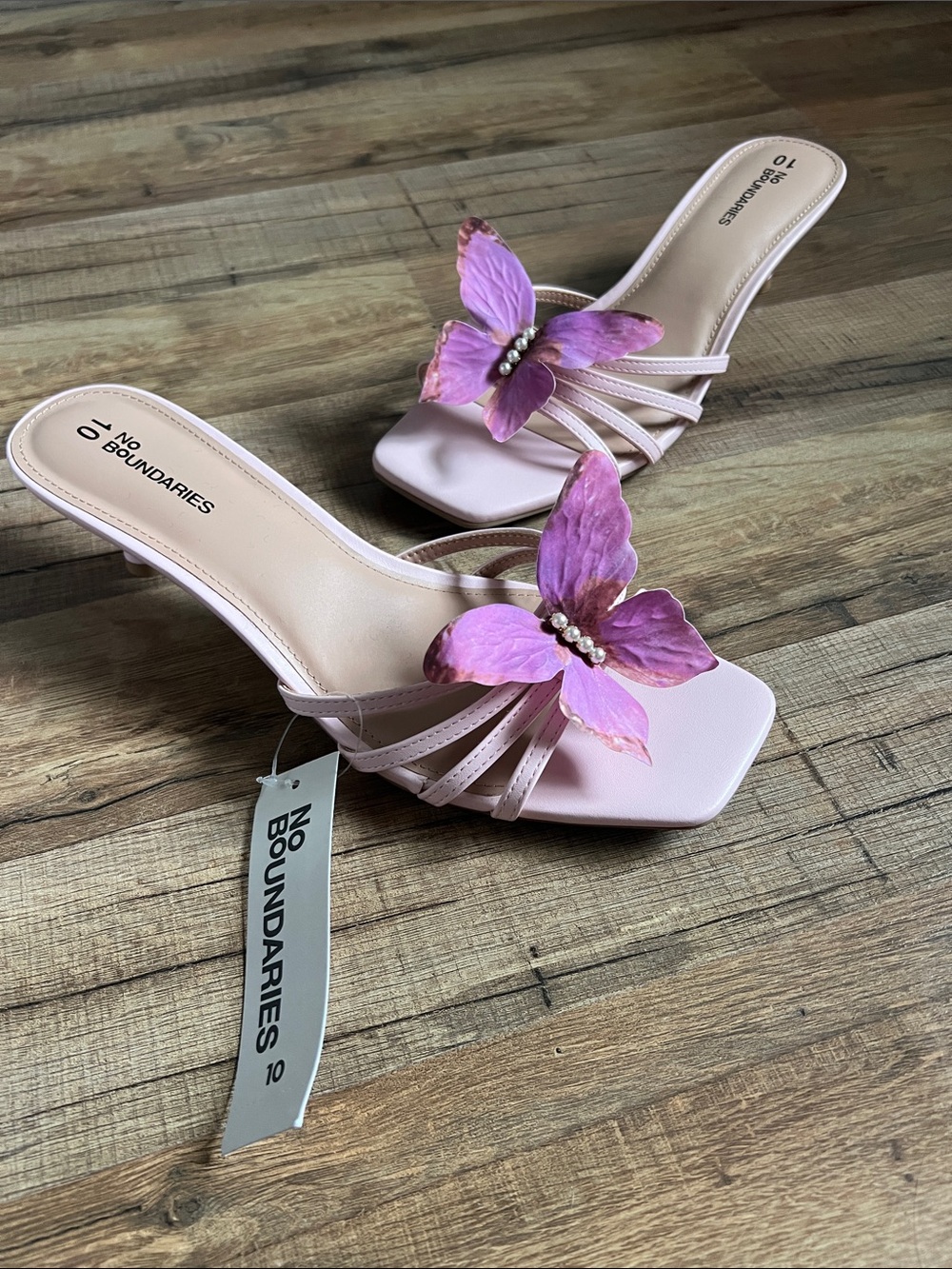New No Boundaries Pink Butterfly Slide Mules heels for Women size 10 pink